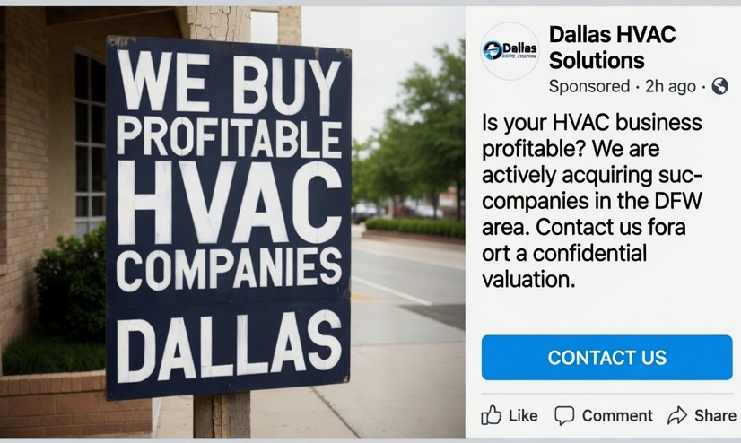 Dallas HVAC Solutions sponsored Facebook ad, We buy profitable HVAC companies in Dallas